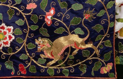 Dragon and Stylised Flowers and Foliage, Detail of Chinese Embroidery Hangings from the State Bed (detail) by English School